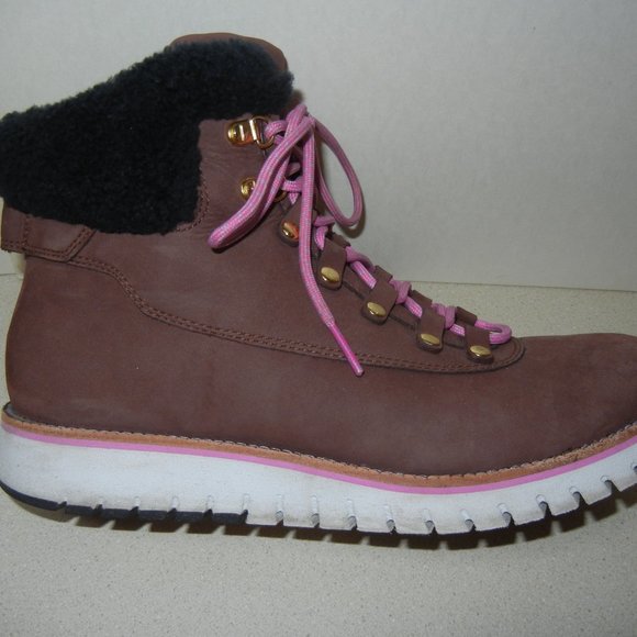 Cole Haan Sz 9 Womens Grand Explore Boot Waterproof Shearling Hiker Wedge Suede - Picture 9 of 11